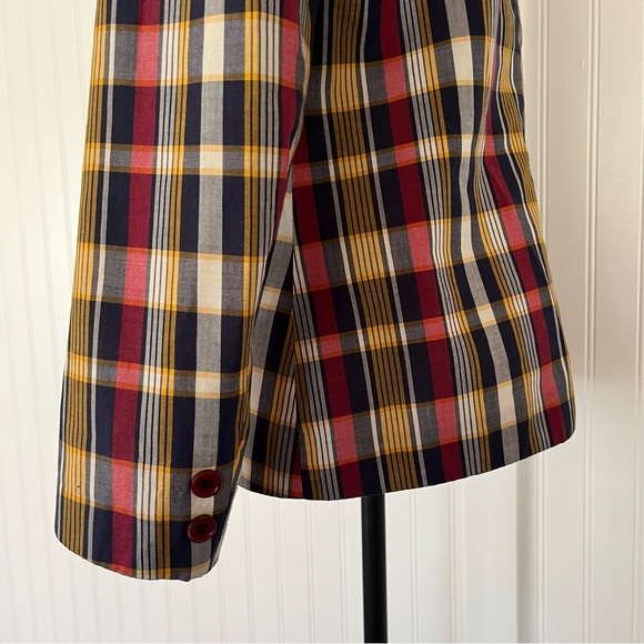 Vintage Plaid Oversized Blazer Light Jacket Red White Blue Yellow Preppy Size 8 - Picture 6 of 10